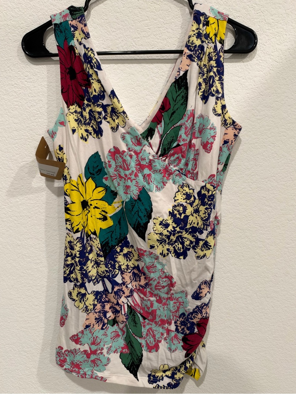 CAbi White Floral V-Neck Tank with Multicolor Blooms